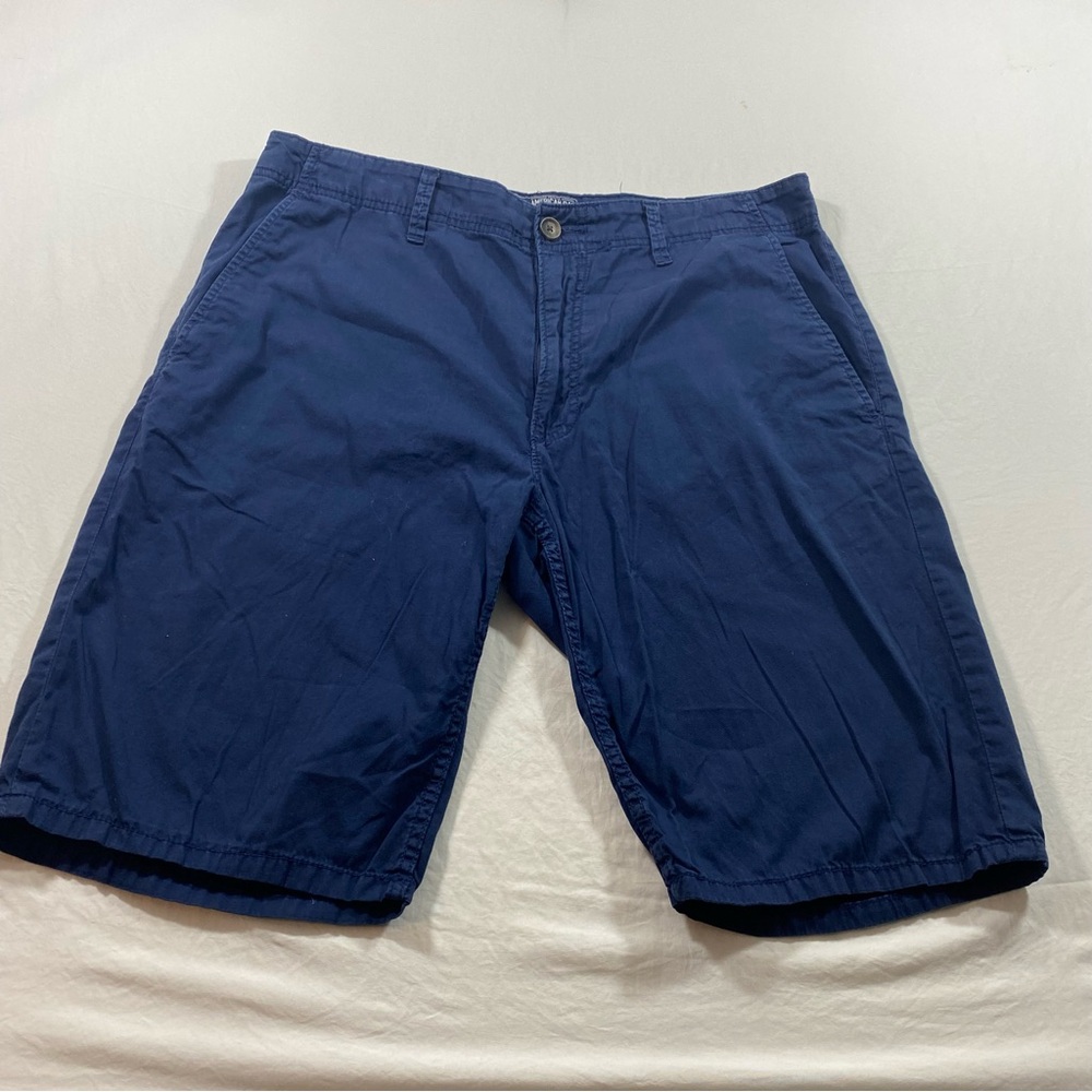 American Rag Shorts Slim Fit Blue Flat Front Shorts Casual Style Bermuda Cotton